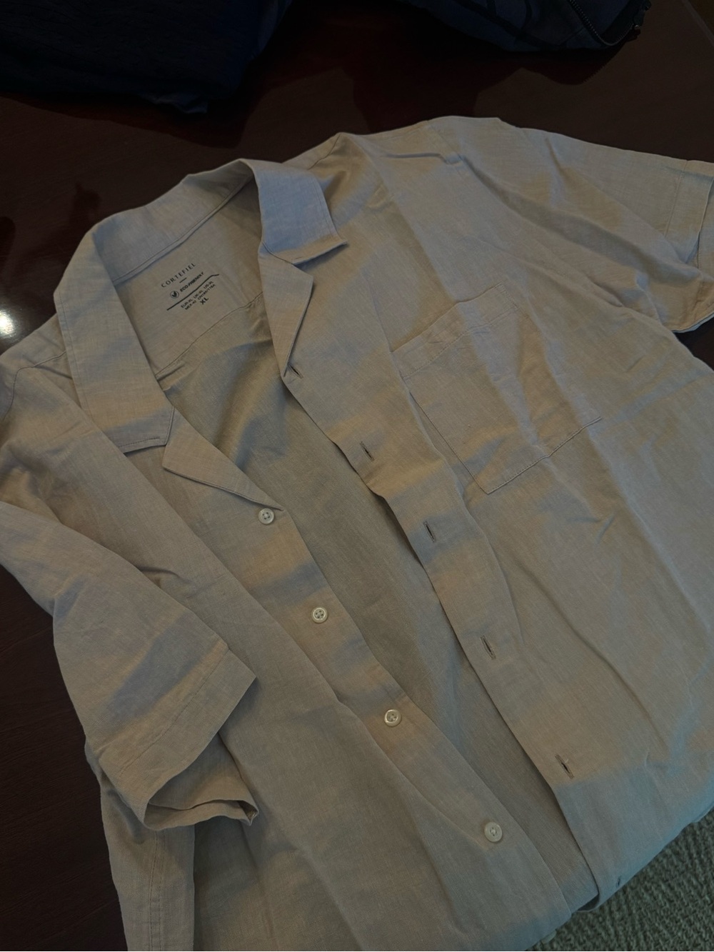 Casual Short-Sleeve Linen Blend Button Down Top - Tan